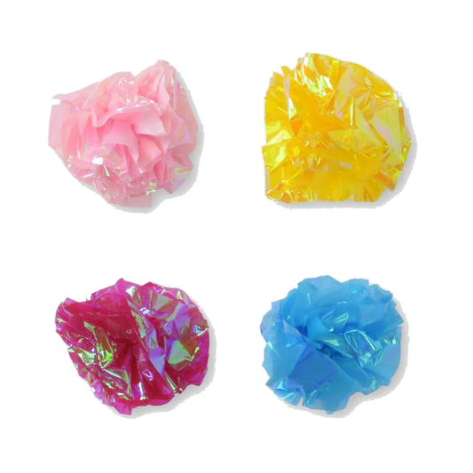 Cuatro pelotas Catit de superficie arrugada en rosa, amarillo, fucsia y azul
