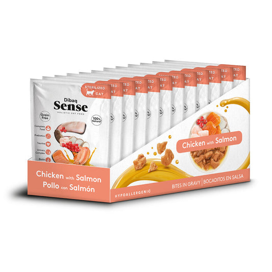 pack 12 sobres comida humeda gatos pollo salmon