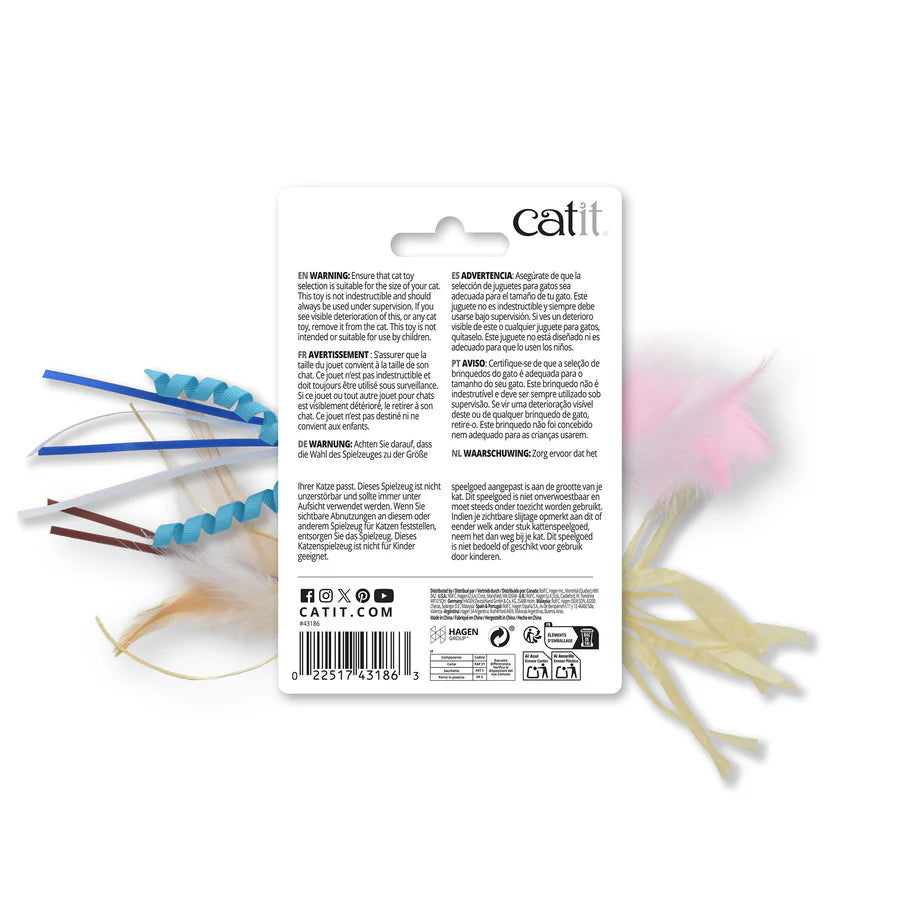set 2 juguetes gatos plumas naturales