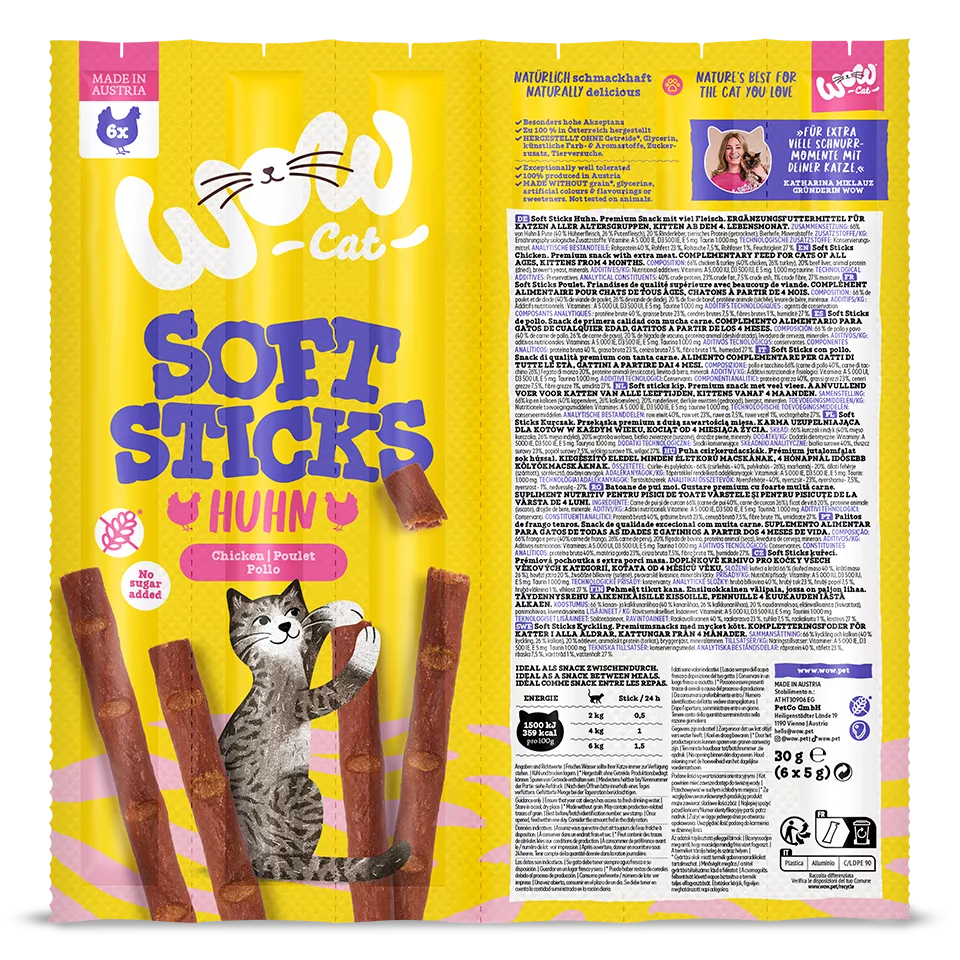 snack proteico para gatos con carne de pollo
