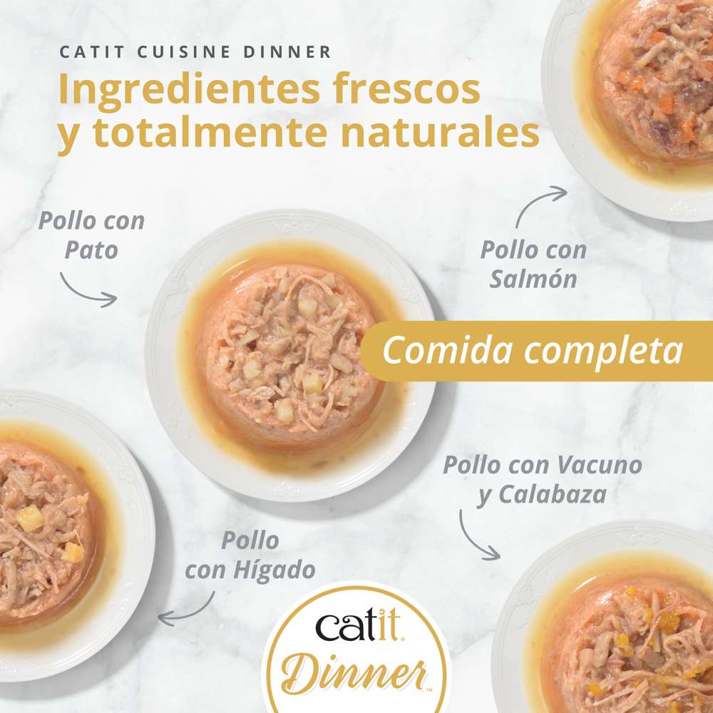 tarrinas catit cuisine dinner comida húmeda completa para gatos sin cereales