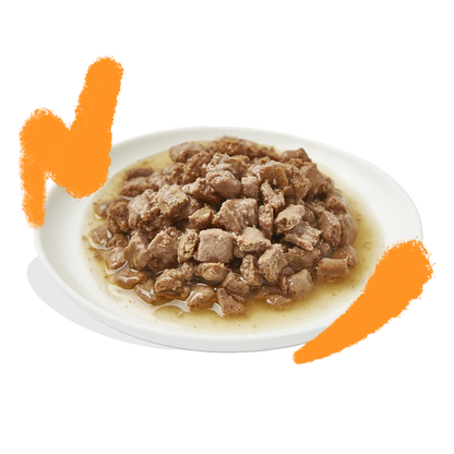 trocitos en salsa gato pollo textura jugosa