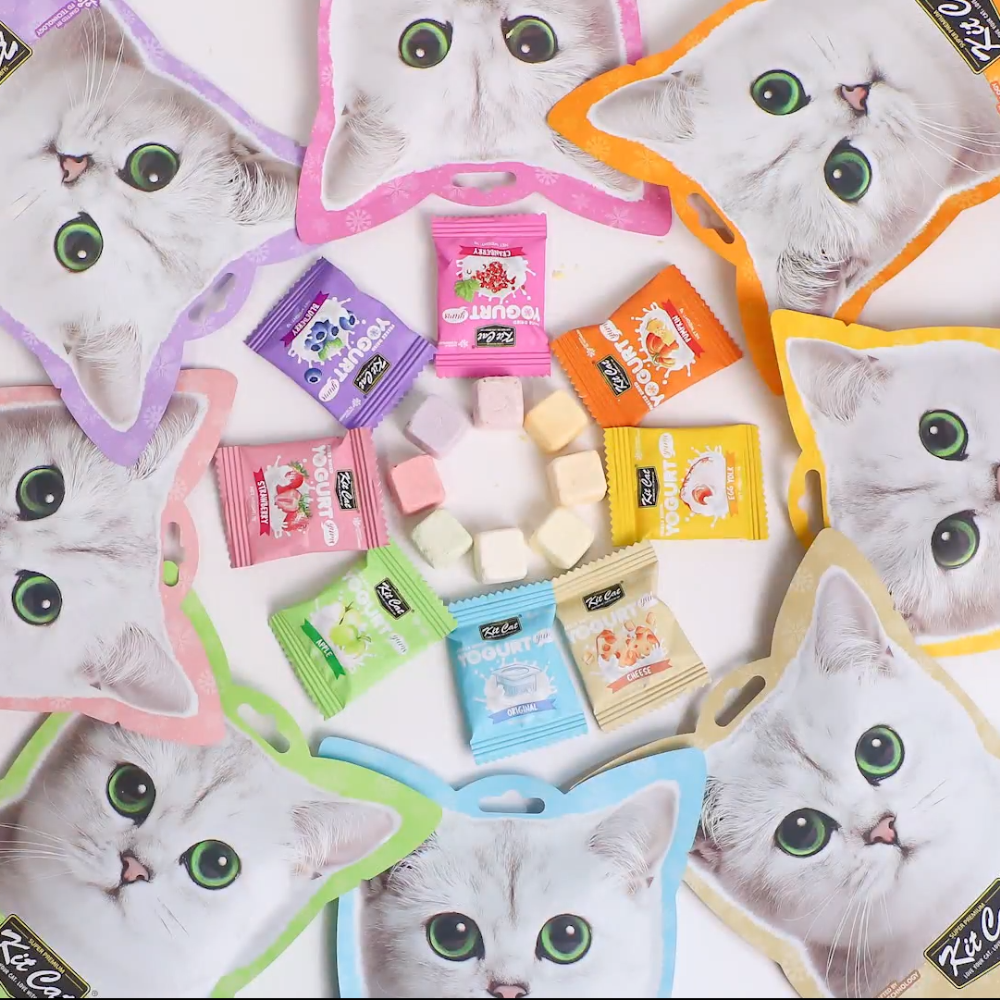 Presentación de la gama de snacks liofilizados Yogurt Yums de Kit Cat